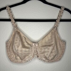 Marie Jo Avero Unpadded Underwire Bra 36D Caffe Latte Daisy Strap Checkered